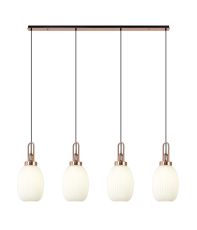 Urasawa Linear 4 Light Pendant With 20cm Almond Ribbed Glass, Copper/Matt Black Opal