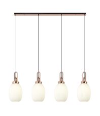 Urasawa Linear 4 Light Pendant With 20cm Almond Ribbed Glass, Copper/Matt Black Opal