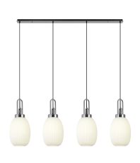 Urasawa Linear 4 Light Pendant With 20cm Almond Ribbed Glass, Polished Nickel/Matt Black Opal