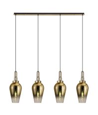Urasawa Linear 4 Light Pendant E27 With 23cm Pear Glass, Brass Gold/Clear Brass Gold/Matt Black