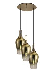 Urasawa 68cm Round 3 Light Pendant With 23cm Pear Glass, Brass Gold/Matt Black Brass Gold/Clear
