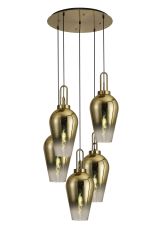 Urasawa 78cm Round 5 Light Pendant With 23cm Pear Glass, Brass Gold/Matt Black Brass Gold/Clear
