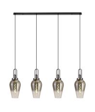 Urasawa Linear 4 Light Pendant E27 With 23cm Pear Glass, Smoked/Clear Black Chrome/Matt Black