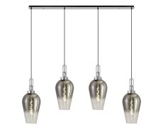 Urasawa Linear 4 Light Pendant E27 With 23cm Pear Glass, Smoked/Clear Polished Nickel/Matt Black