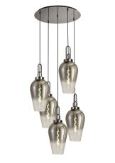 Urasawa 78cm Round 5 Light Pendant With 23cm Pear Glass, Polished Nickel/Matt Black Smoked/Clear