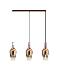Urasawa Linear 3 Light Pendant E27 With 23cm Pear Glass, Copper/Clear Copper/Matt Black