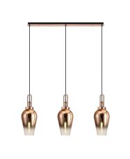 Urasawa Linear 3 Light Pendant E27 With 23cm Pear Glass, Copper/Clear Copper/Matt Black