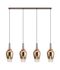Urasawa Linear 4 Light Pendant E27 With 23cm Pear Glass, Copper/Clear Copper/Matt Black