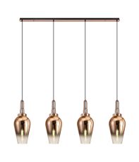 Urasawa Linear 4 Light Pendant E27 With 23cm Pear Glass, Copper/Clear Copper/Matt Black