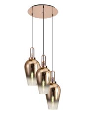 Urasawa Round 3 Light Pendant With 23cm Pear Glass, Copper/Matt Black Copper/Clear