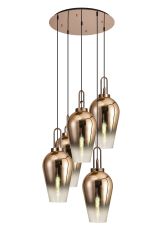 Urasawa 78cm Round 5 Light Pendant With 23cm Pear Glass, Copper/Matt Black Copper/Clear