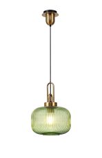 Urasawa 1 Light E27 Pendant With 30cm Pumpkin Ribbed Glass, Brass Gold / Green / Matt Black