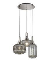 Urasawa 65cm 2m Round Pendant 3 Light E27 With Various Glasses, Polished Nickel / Smoked / Matt Black