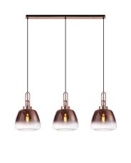 Urasawa Linear Pendant 3 Light E27 With 28cm Trapezium Glass, Copper / Clear / Matt Black