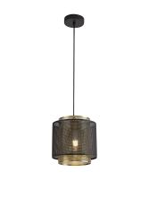 Vecchio 22cm Single Small Pendant, 1 Light Adjustable E27, Matt Black/Satin Gold