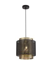 Vecchio 28cm Single Large Pendant, 1 Light Adjustable E27, Matt Black/Satin Gold