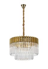 Vita 60cm Pendant Round 8 Light E14, Brass/Clear Sculpted Glass, Item Weight: 18kg