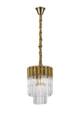 Vita 30cm Pendant Round 4 Light E14, Brass/Clear Sculpted Glass