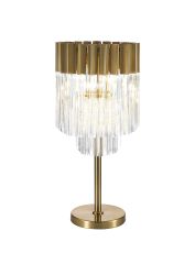 Vita 30 x H65cm Table Lamp 3 Light E14, Brass/Clear Sculpted Glass