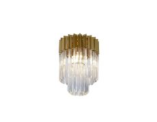 Vita 30cm Flush Ceiling Round 3 Light E14, Brass/Clear Sculpted Glass