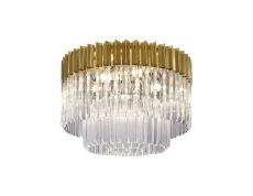 Vita 60cm Flush Ceiling Round 7 Light E14, Brass/Clear Sculpted Glass, Item Weight: 15kg