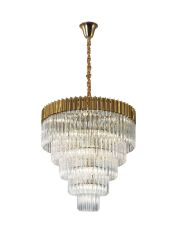 Vita 80cm Pendant Round 5 Tier 19 Light E14, Brass/Clear Sculpted Glass, Item Weight: 30.2kg