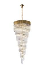 Vita 90cm Pendant Round 7 Layer Spiral 31 Light E14, Brass/Clear Sculpted Glass, Item Weight: 93kg