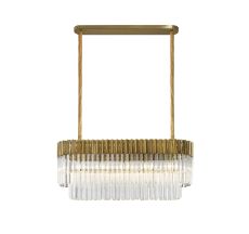 Vita 100 x 32cm Linear Pendant Rectangle 5 Light E14, Brass/Clear Sculpted Glass, Item Weight: 21.2kg