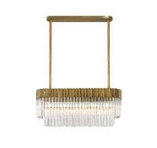 Vita 100 x 32cm Pendant Rectangle 5 Light E14, Brass/Clear Sculpted Glass, Item Weight: 21.2kg