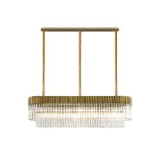 Vita 150 x 40cm Linear Pendant Rectangle 7 Light E14, Brass/Clear Sculpted Glass, Item Weight: 28kg