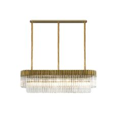 Vita 150 x 40cm Pendant Rectangle 7 Light E14, Brass/Clear Sculpted Glass, Item Weight: 28kg