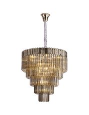 Vita 80cm Pendant Round 5 Tier 19 Light E14, Polished Nickel / Smoke Sculpted Glass, Item Weight: 32.6kg