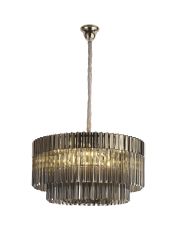 Vita 80cm Pendant Round 12 Light E14, Polished Nickel / Smoke Sculpted Glass ,Item Weight: 25.4kg