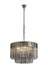 Vita 60cm Pendant Round 8 Light E14, Polished Nickel / Smoke Sculpted Glass, Item Weight: 18kg