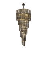 Vita 70cm Pendant Round 5 Layer Spiral 23 Light E14, Polished Nickel / Smoke Sculpted Glass, Item Weight: 57kg