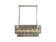 Vita 100 x 32cm Linear Pendant Rectangle 5 Light E14, Polished Nickel / Smoke Sculpted Glass, Item Weight: 21kg