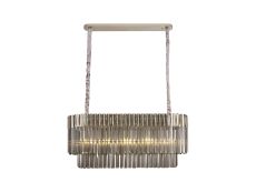 Vita 100 x 32cm Pendant Rectangle 5 Light E14, Polished Nickel / Smoke Sculpted Glass, Item Weight: 21kg