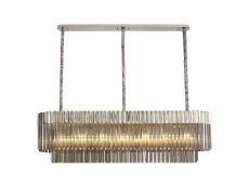 Vita 150 x 40cm Linear Pendant Rectangle 7 Light E14, Polished Nickel / Smoke Sculpted Glass, Item Weight: 28kg