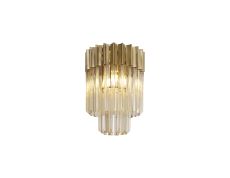 Vita 30cm Flush Ceiling Round 3 Light E14, Brass / Cognac Sculpted Glass