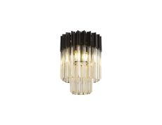 Vita 30cm Flush Ceiling Round 3 Light E14, Matt Black / Cognac Sculpted Glass