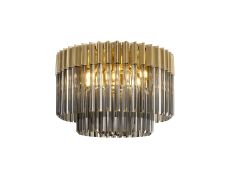 Vita 60cm Flush Ceiling Round 7 Light E14, Brass / Smoke Sculpted Glass, Item Weight: 15kg