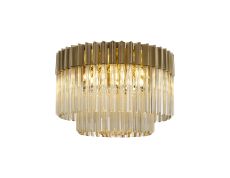 Vita 60cm Flush Ceiling Round 7 Light E14, Brass / Cognac Sculpted Glass, Item Weight: 15kg