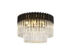 Vita 60cm Flush Ceiling Round 7 Light E14, Matt Black / Clear Sculpted Glass, Item Weight: 15kg