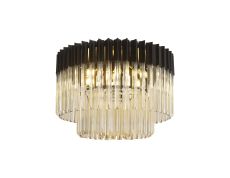 Vita 60cm Flush Ceiling Round 7 Light E14, Matt Black / Cognac Sculpted Glass, Item Weight: 15kg
