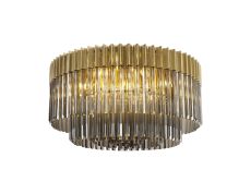 Vita 80cm Flush Ceiling Round 12 Light E14, Brass / Smoke Sculpted Glass, Item Weight: 29kg