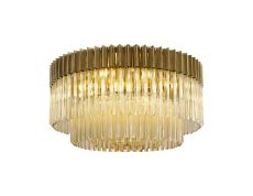 Vita 80cm Flush Ceiling Round 12 Light E14, Brass / Cognac Sculpted Glass, Item Weight: 29kg
