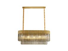 Vita 100 x 32cm Linear Pendant Rectangle 5 Light E14, Brass / Smoke Sculpted Glass, Item Weight: 21.2kg