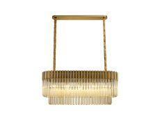 Vita 100 x 32cm Linear Pendant Rectangle 5 Light E14, Brass / Cognac Sculpted Glass, Item Weight: 21kg