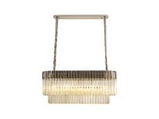 Vita 100 x 32cm Linear Pendant Rectangle 5 Light E14, Polished Nickel / Cognac Sculpted Glass, Item Weight: 21kg