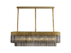 Vita 150 x 40cm Linear Pendant Rectangle 7 Light E14, Brass / Smoke Sculpted Glass, Item Weight: 28kg